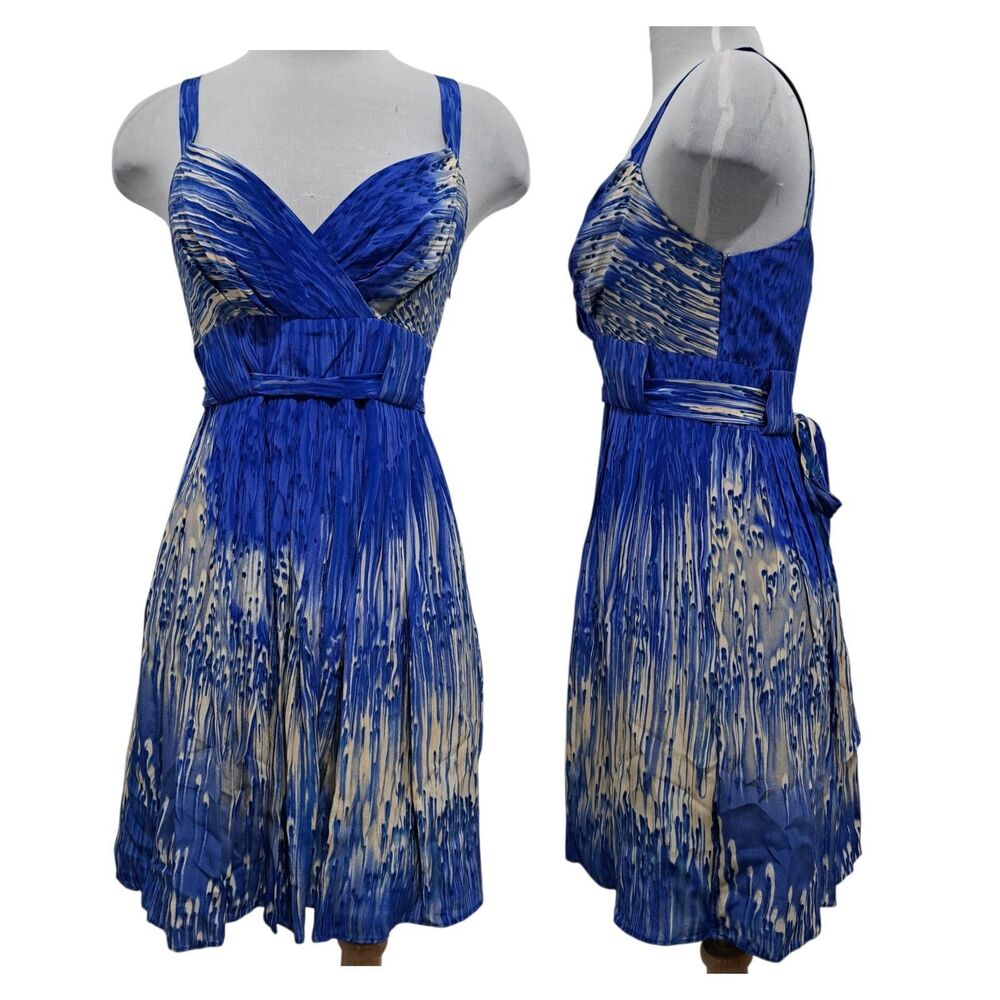 Anthropologie Lil Caballo Falls Silk Watercolor Sexy Babydoll Dress Sz 8 Navy